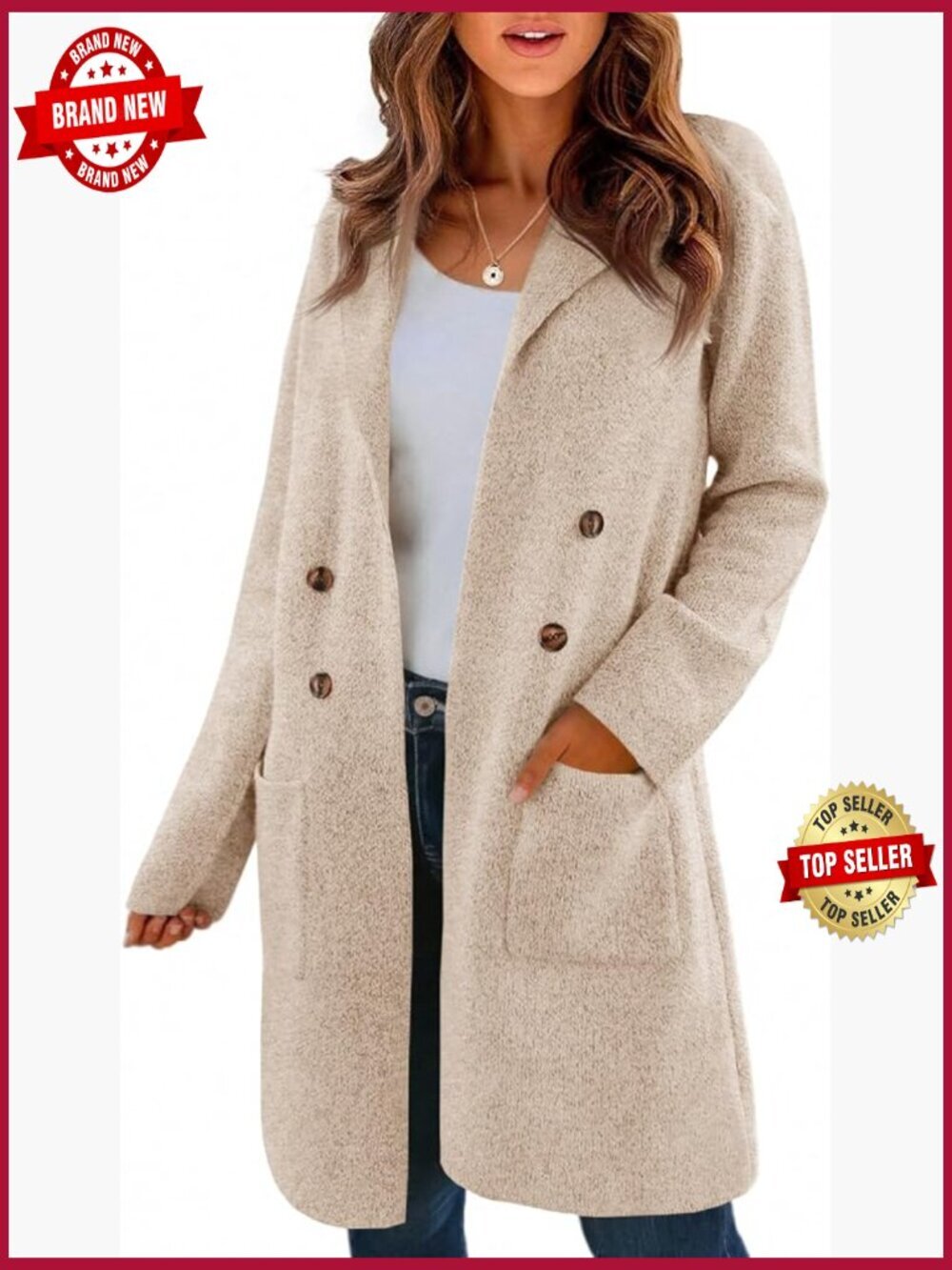 Women's Long Cardigan Sweater Open Front Chunky Knit Coatigan with Pockets